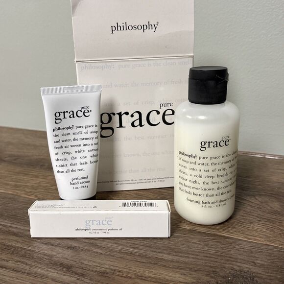 PHILOSOPHY Pure Grace bath/shower cream, hand cream, perfume oil roller NEW - Picture 1 of 4